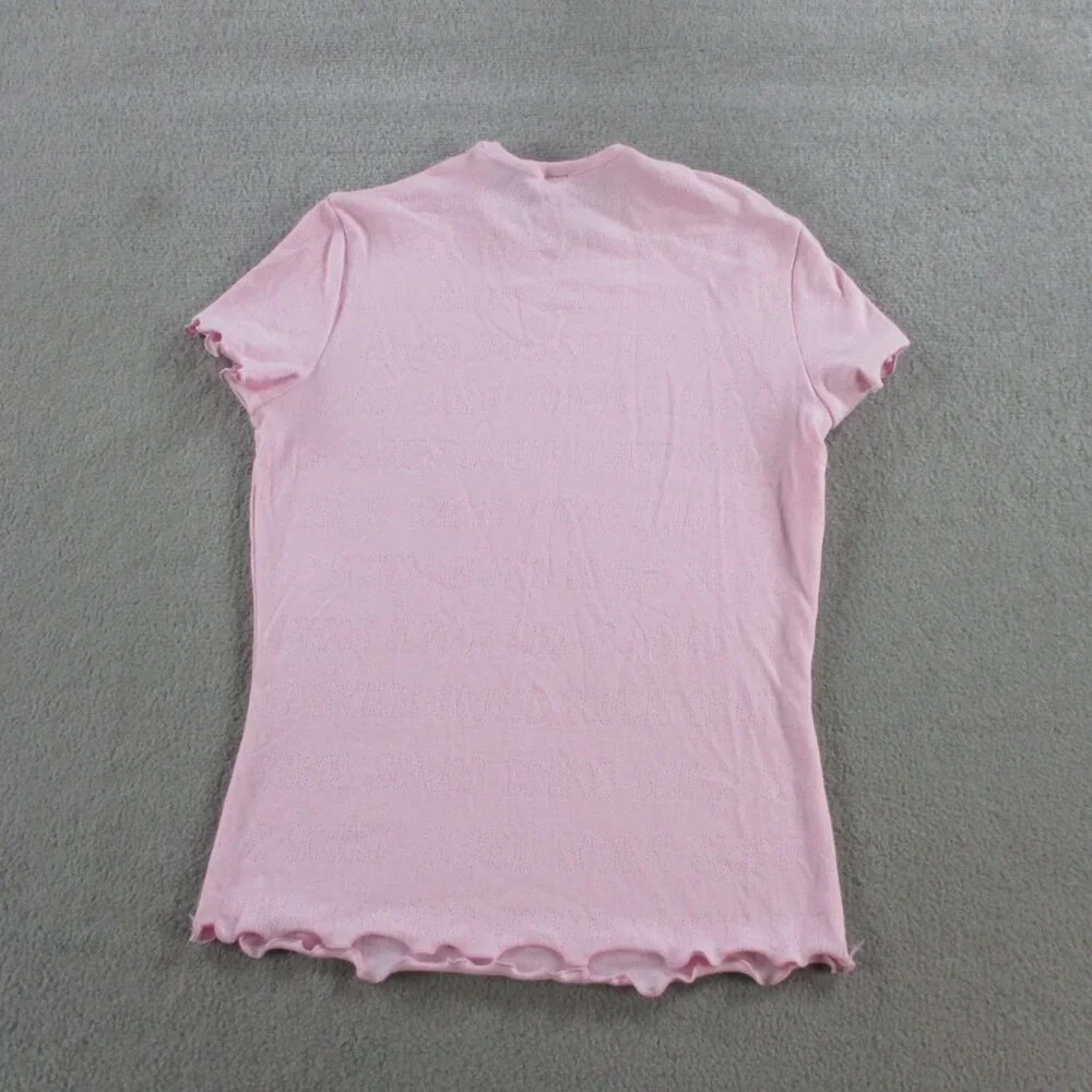 SKIMS Logo Pointelle Shirt Womens XS Cherry Blossom Pink Printed Stretch NWT - Picture 3 of 9